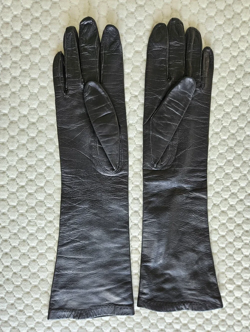Vintage Grandoe Long Black Leather Gloves - Women